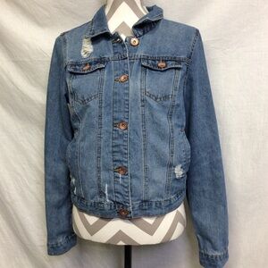 Ci Sono Women’s Blue Distressed Denim Jacket, Sz L